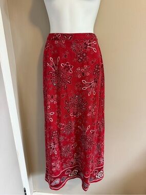 Coldwater Creek Red Bandana Paisley Floral Maxi Skirt Cotton Size S